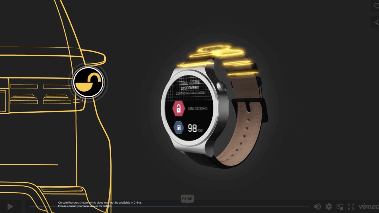 A smart watch in CGI demonstrating connection to a car