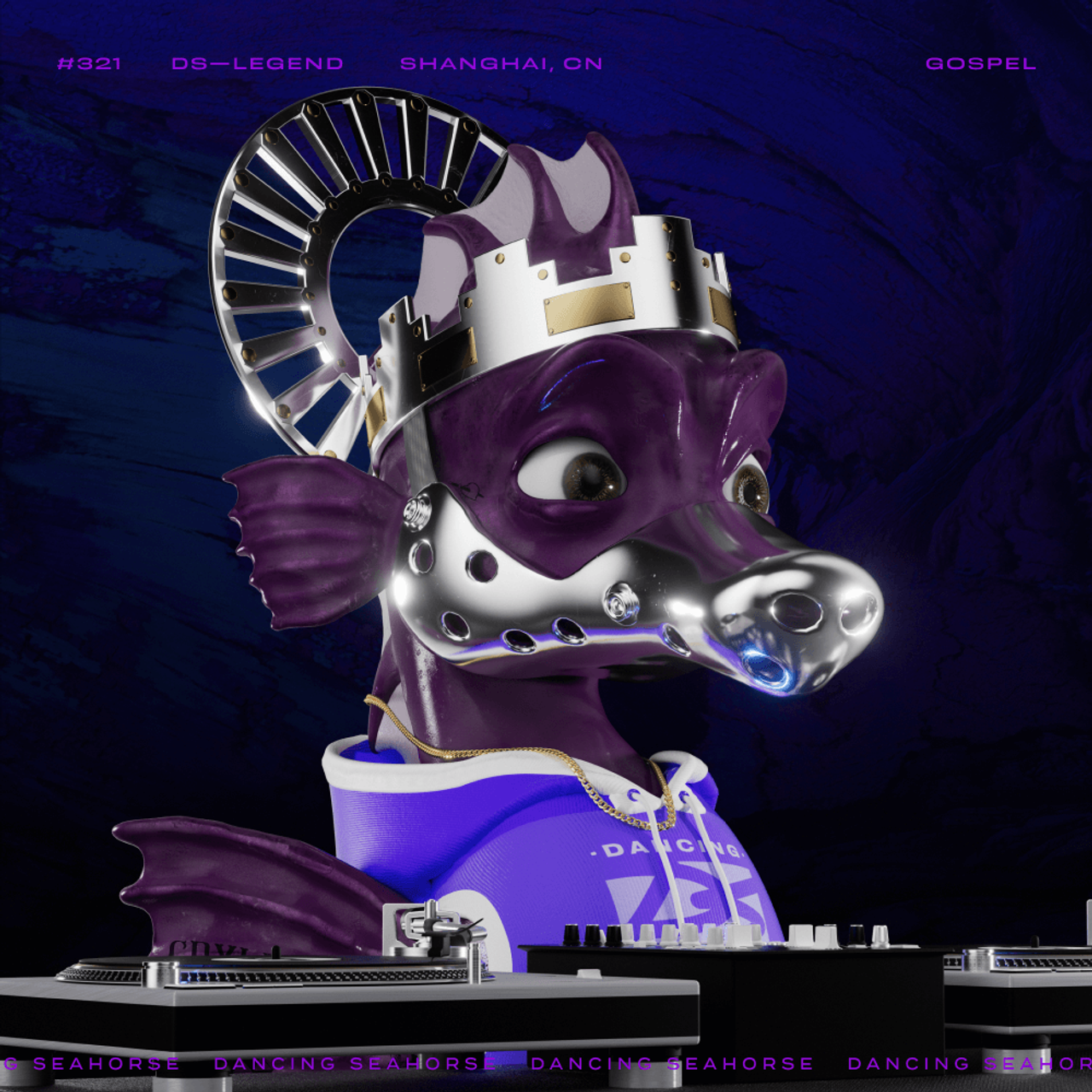 Ledgendary Dancing Seahorse NFT Brand Design in Purple