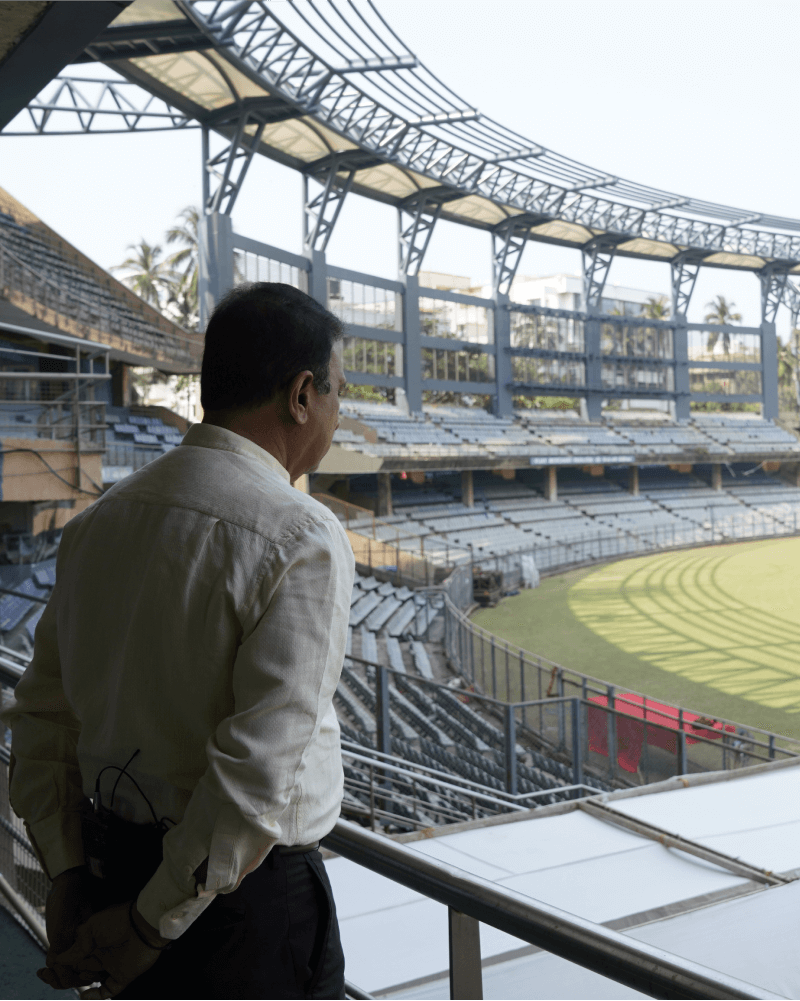 Sunil Gavaskar looking over the cricket pitch